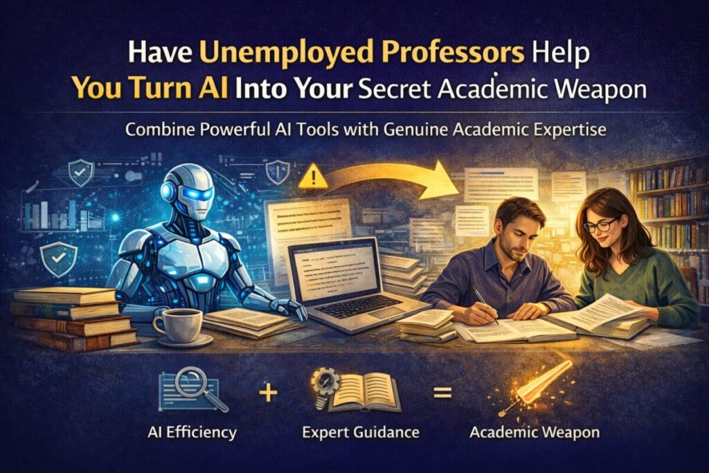 A header image depicting Have Unemployed Professors Help You Turn AI Into Your Secret Academic Weapon